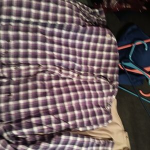 Plaid Button Down Shirt - Purple and White